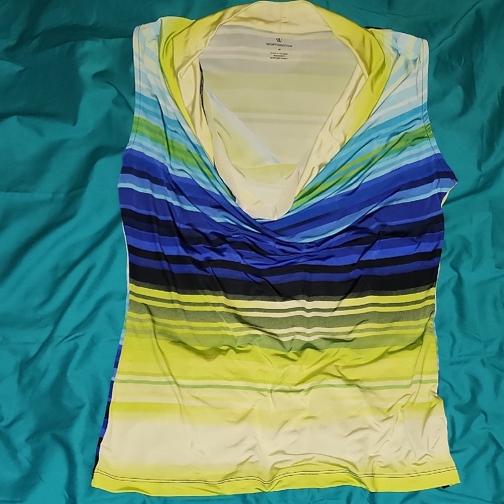 Worthington Blue and Yellow Striped Tank Top